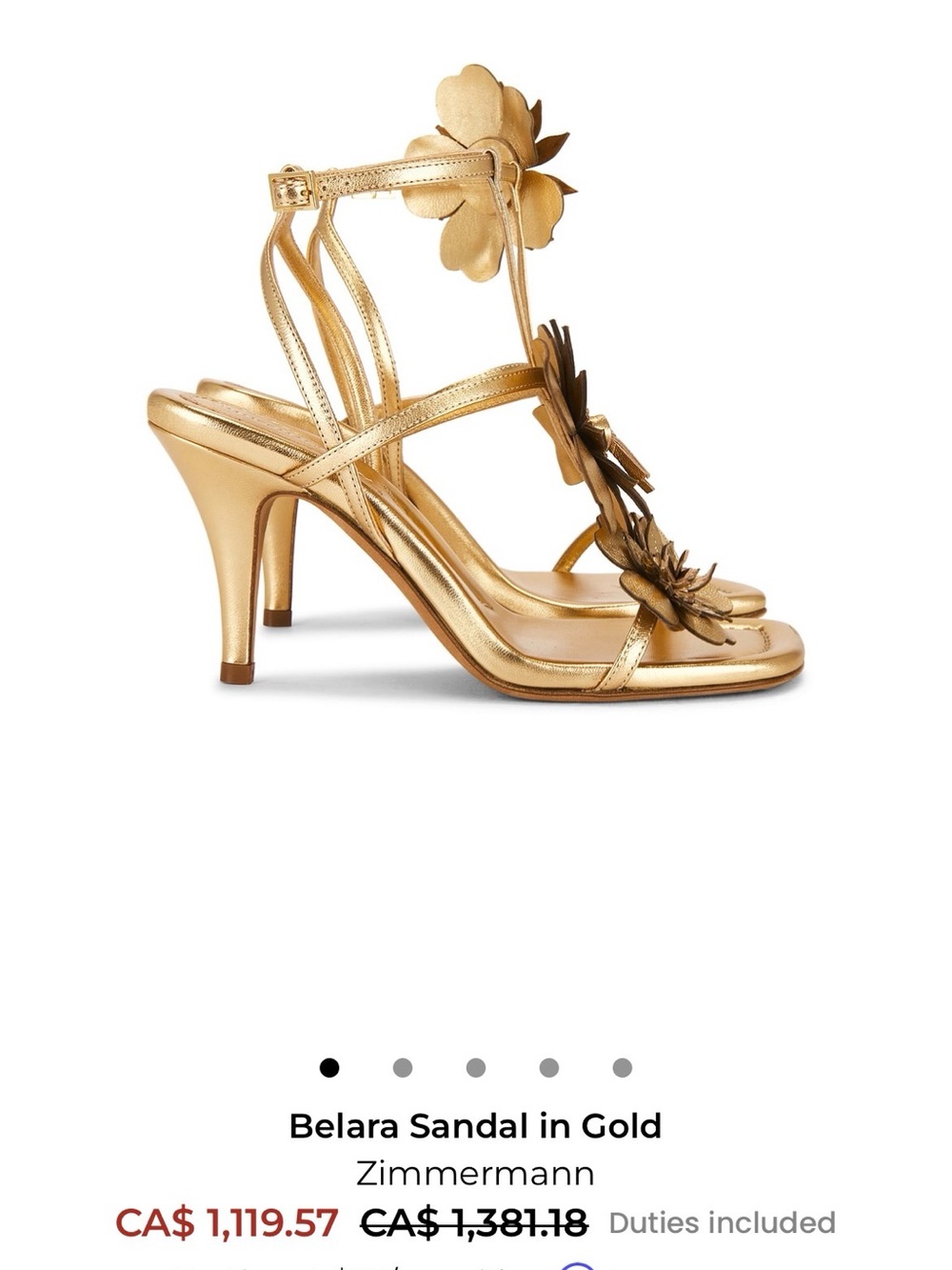 Zimmermann Gold Floral Appliqué Strappy Heel Sandal